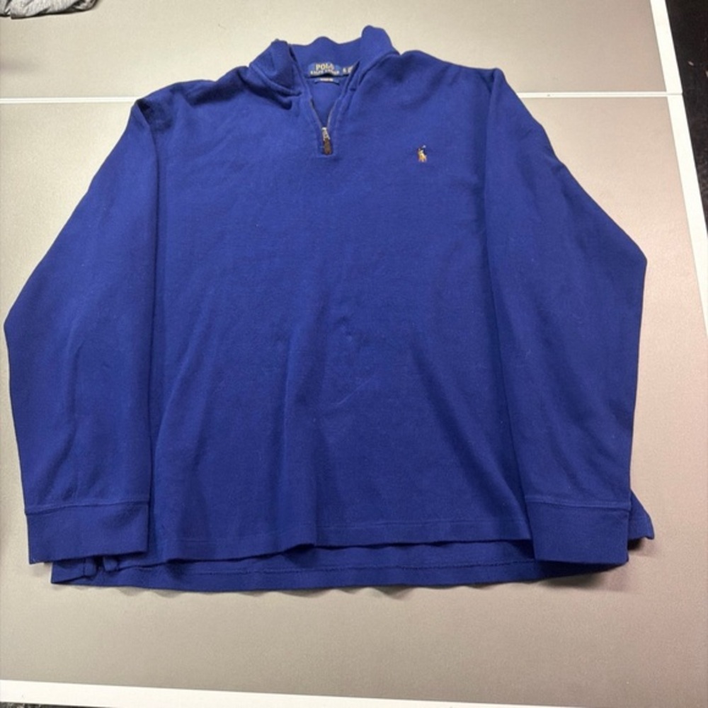 Polo Ralph Lauren Men 1/4 Quarter Zip Pullover Blue XL Sweater %100‎ Cotton